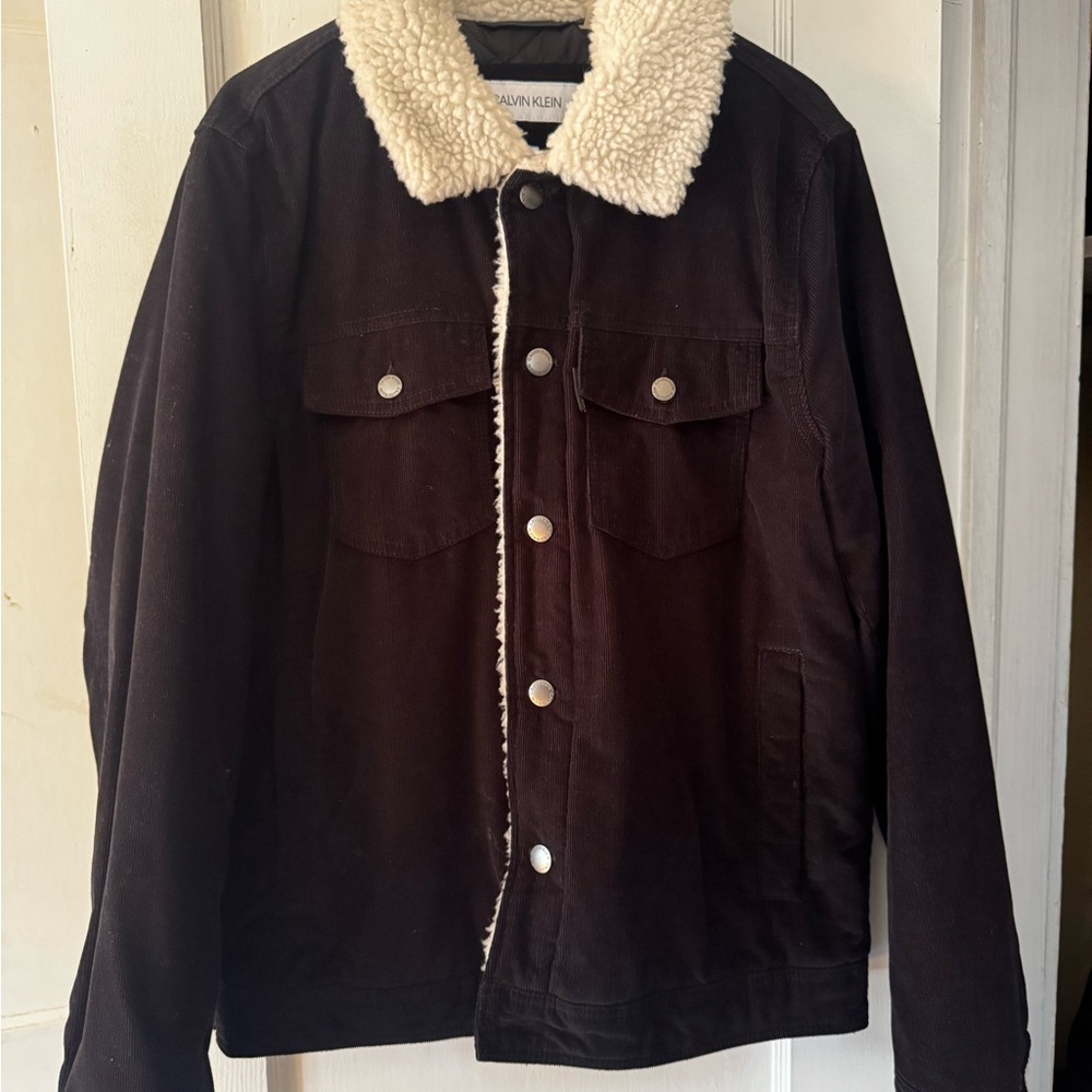 Calvin Klein Men's Brown Jacket with Cream Collar